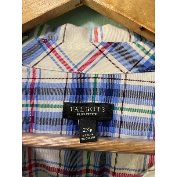 Talbots Plus Petite Women's Blue and Pink Plaid Shirt with Silver Lining Size 2x - Picture 4 of 8